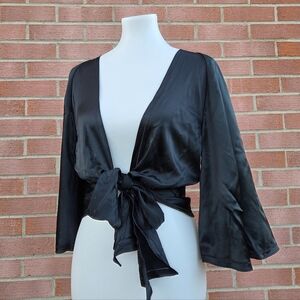 Ralph Lauren Blue Label Black Tie-Front Blouse